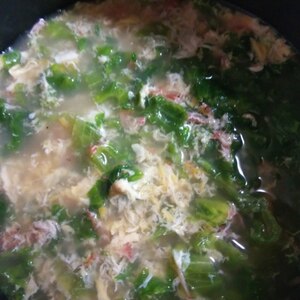 小松菜とあみえびと卵の韓国風スープ